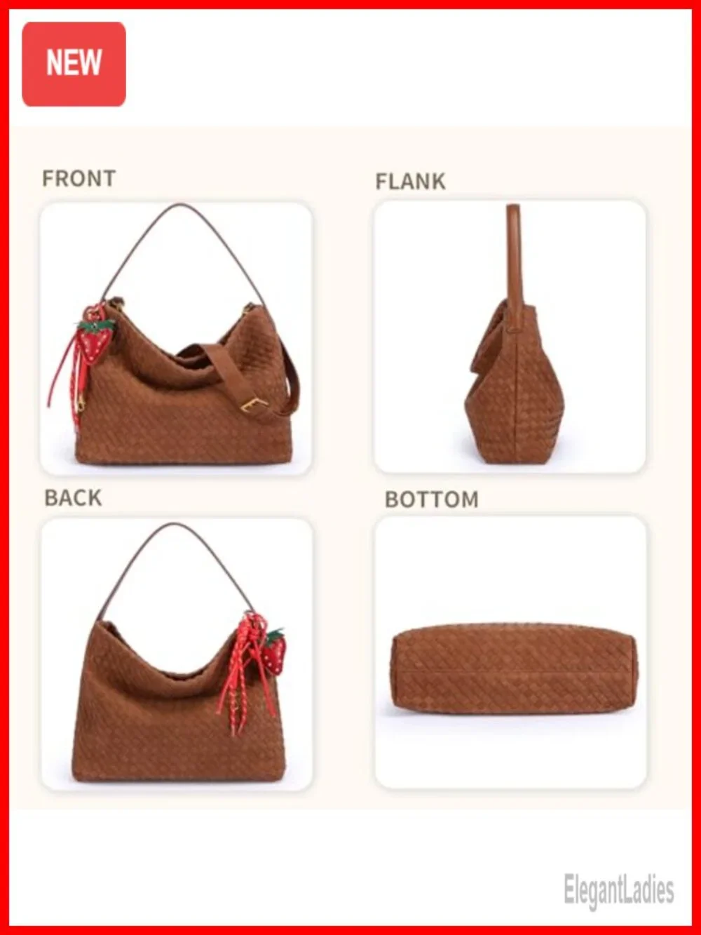 Woven Suede Shoulder Bag - Hobo Tote Satchel, Detachable Strap, Lightweight